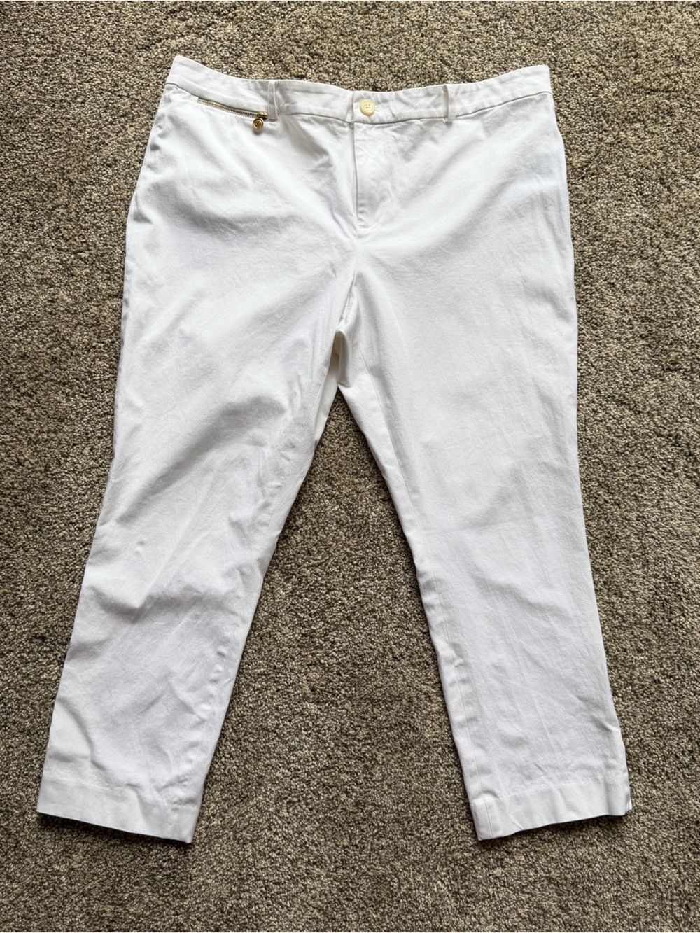Lauren Ralph Lauren Women’s White Pants Size 16 Gold Logo Zip Travel Minimal
